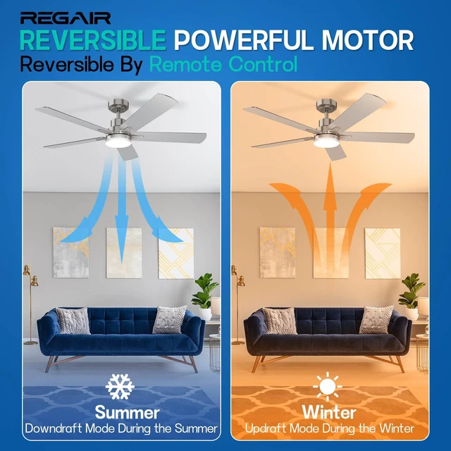 Alt view image 3 of 7 - Ceiling Fan With Light 52-Inch, Remote Control Reversible DC Motors, 3CCT Dimmable Timer Noiseless, Nickel Ceiling Fan for Bedroom Living Room, Indoor&Outdoor ETL Listed