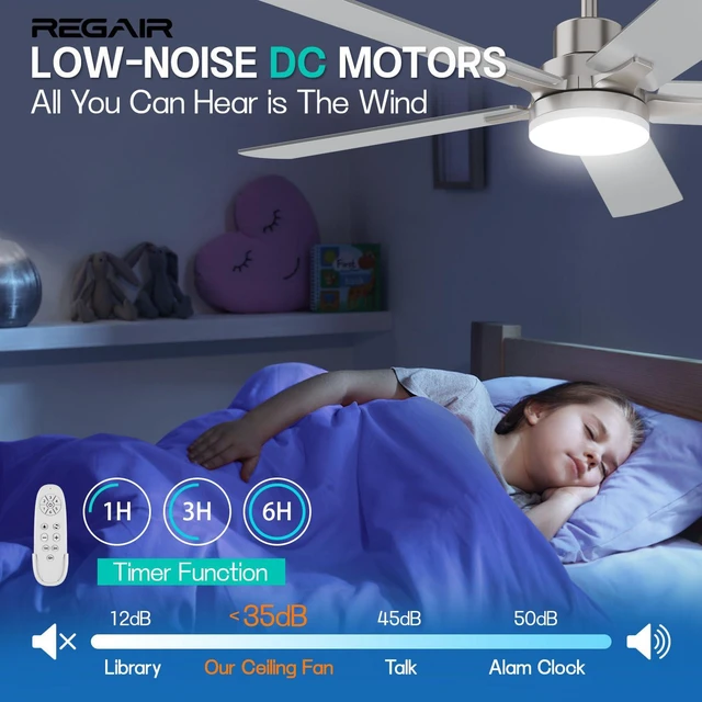 Alt view image 5 of 7 - Ceiling Fan With Light 52-Inch, Remote Control Reversible DC Motors, 3CCT Dimmable Timer Noiseless, Nickel Ceiling Fan for Bedroom Living Room, Indoor&Outdoor ETL Listed