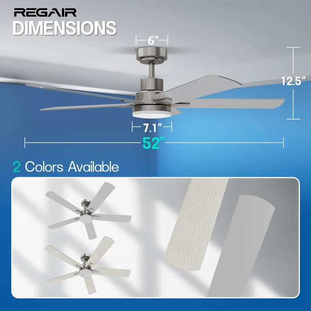 Alt view image 6 of 7 - Ceiling Fan With Light 52-Inch, Remote Control Reversible DC Motors, 3CCT Dimmable Timer Noiseless, Nickel Ceiling Fan for Bedroom Living Room, Indoor&Outdoor ETL Listed