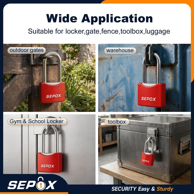 Alt view image 7 of 7 - ® 20-Pack 1-5/8 Long Shackle Heavy Duty Padlock 1-9/16 Keyed Alike Red For Gate Shed Fence Toolbox Heavy Duty Padlock. Black Coated. All-Weather Waterproof Rustproof. Long Shackle padlock 20 keys