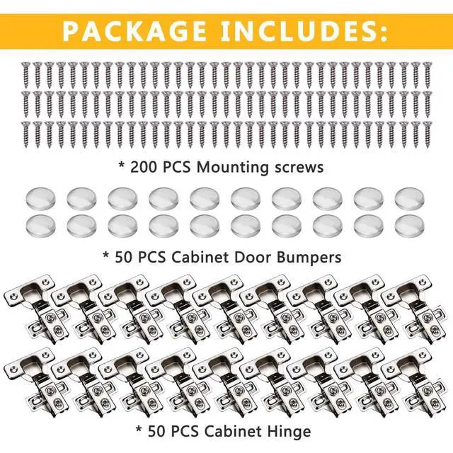 Alt view image 7 of 7 - 50 Pack Soft Close Cabinet Door Hinges for 1/2 Inch Overlay Cupboard, 105 Degree Opening Angel, Stainless Concealed Kitchen Cabinet Hinges with Mounting Screws and Manual