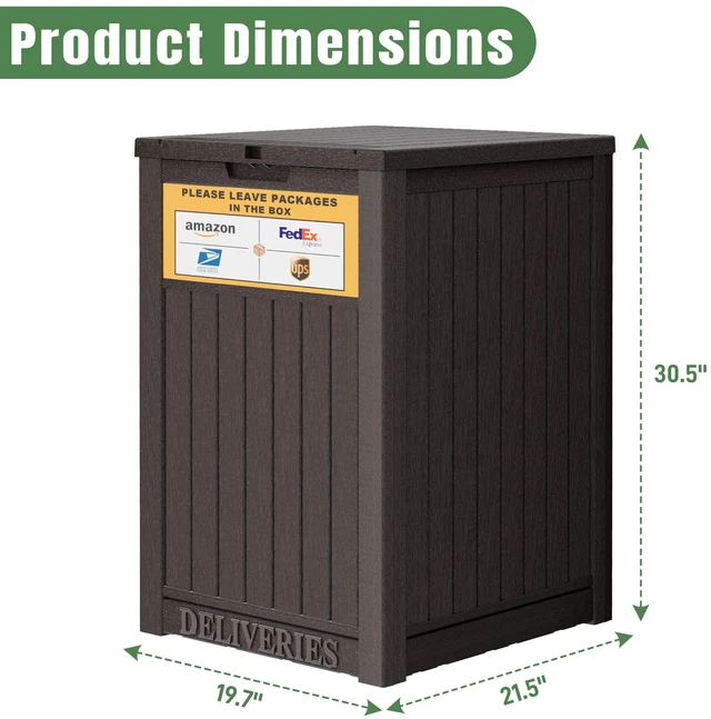 Alt view image 2 of 6 - Package Delivery Box for Outside, Brown with Sign, Secure Lockable, Waterproof, Resin, for Porch & Garden