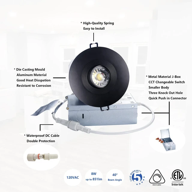 Alt view image 4 of 6 - 4 Inch LED Recessed Lights 6 Pack, Adjustable Gimbal Downlight,Black Anti-dazzle,8W 851LM,Premium Canless Spotlight,5CCT 2700K-5000K,5-100% Dimmable,30°Tilt,Die-cast Aluminum,Baffle,ETL,IC Rated