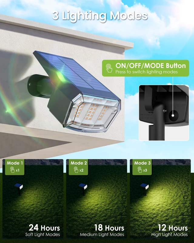 Alt view image 2 of 7 - Solar Spot Lights Outdoor Waterproof, Solar Spotlights 10 Pack Warm White 63 LED 3 Lighting Modes Solar Landscape Spotlights for Yard, Garden, Backyard, Driveway, Pathway, Wall, House, Garage