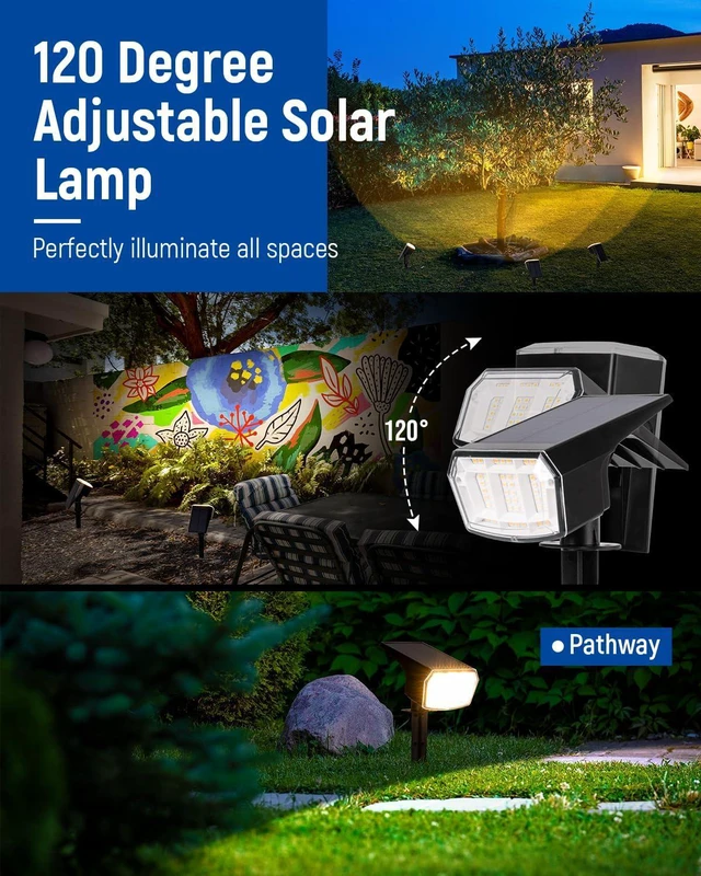 Alt view image 4 of 7 - Solar Spot Lights Outdoor Waterproof, Solar Spotlights 10 Pack Warm White 63 LED 3 Lighting Modes Solar Landscape Spotlights for Yard, Garden, Backyard, Driveway, Pathway, Wall, House, Garage