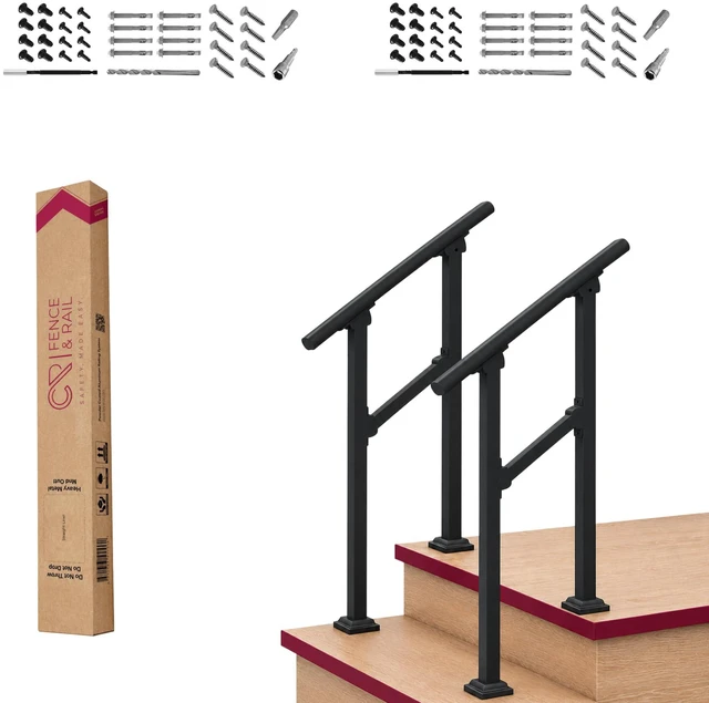 Main image of CR Fence & Rail Handrails for Outdoor Steps & Indoor Stair Railing Kit, 1-2 Steps Safety Hand Rail for Porch & Deck (Pack of 2)