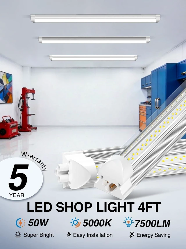 Alt view image 3 of 6 - 6 Pack 50w 4ft Led Shop Light, Super Bright 7500lm 5000k V Shape 4' Led Shop Lights, Linkable 4 Foot Led Shop Lights for Garage Warehouse, Supermarket, Basement, Barn, Storage Area