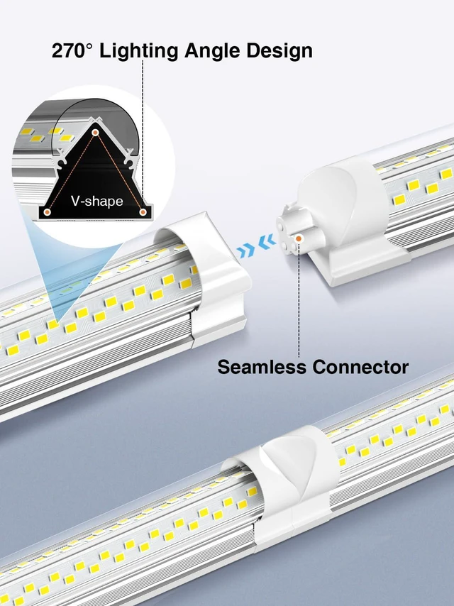Alt view image 4 of 6 - 6 Pack 50w 4ft Led Shop Light, Super Bright 7500lm 5000k V Shape 4' Led Shop Lights, Linkable 4 Foot Led Shop Lights for Garage Warehouse, Supermarket, Basement, Barn, Storage Area