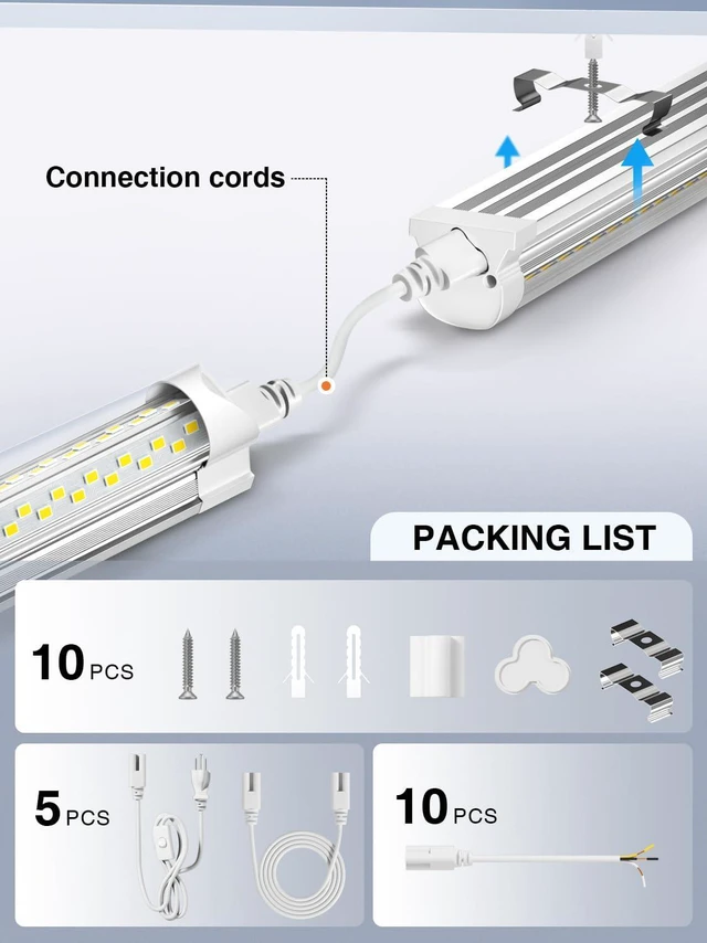 Alt view image 6 of 6 - 6 Pack 50w 4ft Led Shop Light, Super Bright 7500lm 5000k V Shape 4' Led Shop Lights, Linkable 4 Foot Led Shop Lights for Garage Warehouse, Supermarket, Basement, Barn, Storage Area