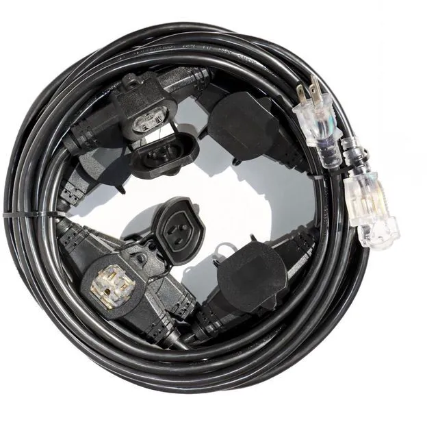 Main image of 50FT 12 Gauge SJTW Power Extension Cord 3 Prong,5-15R Cable Male Plug to Female Connector,Multiple Evenly-Spaced Plug,Suitable for Stage Setting or Outdoor