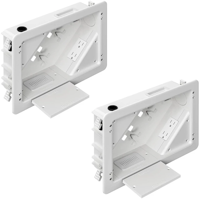Main image of in-Wall TV Box with Flange for Home Theater Installation, Cord Hider for Wall Mounted TV, with 2 Duplex Outlets, Cable Bracket, LV Cable & 1-1/2" ENT Entrance, Ideal for New or Retrofit Job, 2 Pack