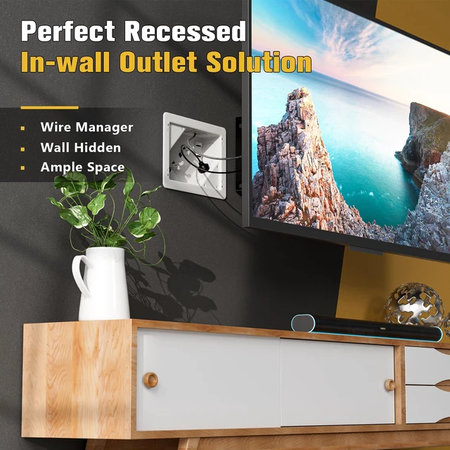 Alt view image 2 of 7 - in-Wall TV Box with Flange for Home Theater Installation, Cord Hider for Wall Mounted TV, with 2 Duplex Outlets, Cable Bracket, LV Cable & 1-1/2" ENT Entrance, Ideal for New or Retrofit Job, 2 Pack