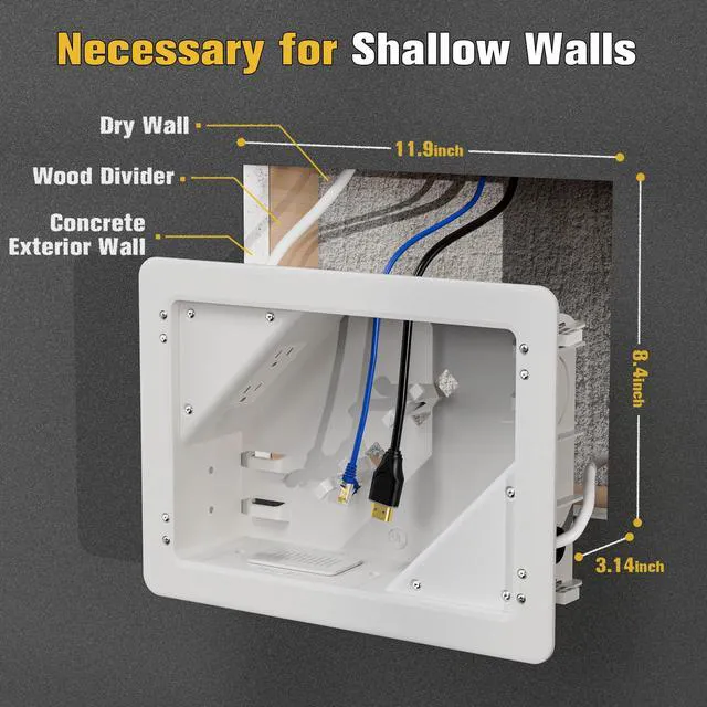 Alt view image 3 of 7 - in-Wall TV Box with Flange for Home Theater Installation, Cord Hider for Wall Mounted TV, with 2 Duplex Outlets, Cable Bracket, LV Cable & 1-1/2" ENT Entrance, Ideal for New or Retrofit Job, 2 Pack