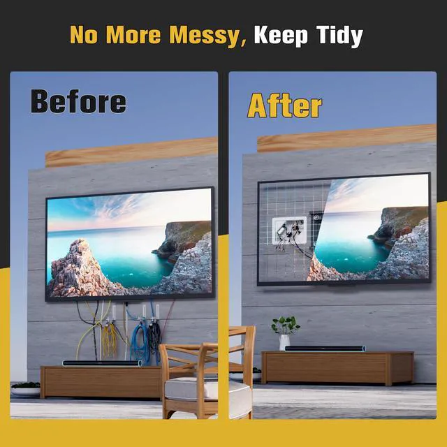 Alt view image 5 of 7 - in-Wall TV Box with Flange for Home Theater Installation, Cord Hider for Wall Mounted TV, with 2 Duplex Outlets, Cable Bracket, LV Cable & 1-1/2" ENT Entrance, Ideal for New or Retrofit Job, 2 Pack