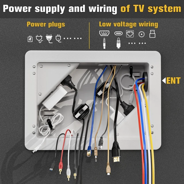 Alt view image 4 of 7 - in-Wall TV Box with Flange for Home Theater Installation, Cord Hider for Wall Mounted TV, with 2 Duplex Outlets, Cable Bracket, LV Cable & 1-1/2" ENT Entrance, Ideal for New or Retrofit Job, 2 Pack