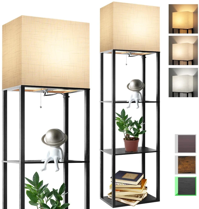 Main image of Plus Floor Lamp with Shelves, Shelf Lamp with 15W LED Bulb, 3 Colors, Memory Function, Wide Display Shelf for Collectibles Storge, Floor Lamps for Living Room, Standing Lamp for Bedroom