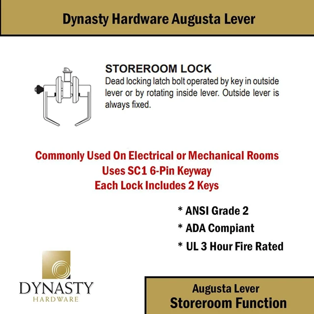 Alt view image 3 of 7 - Augusta Storeroom Lever Lockset, ADA, Grade 2, Satin Chrome ADA Compliant Storeroom Door Lever Lockset For Storage Room Or Commercial Facility, Grade 2 Heavy Duty Construction
