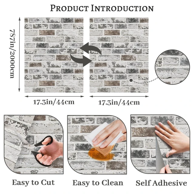 Alt view image 3 of 7 - Brick Peel and Stick Wallpaper 17.3"x787" 3D Brick Wallpaper Self Adhesive Removable Wallpaper Grey and White Textured Vintage Contact Paper for Fireplace Kitchen Home Decoration Vinyl