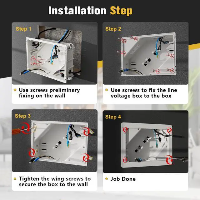 Alt view image 7 of 7 - in-Wall TV Box with Flange for Home Theater Installation, Cord Hider for Wall Mounted TV, with 2 Duplex Outlets, Cable Bracket, LV Cable & 1-1/2" ENT Entrance, Ideal for New or Retrofit Job, 2 Pack