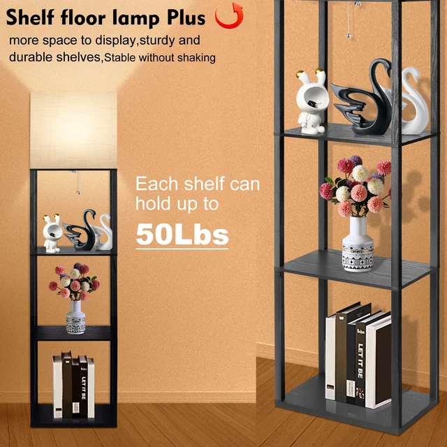 Alt view image 5 of 7 - Plus Floor Lamp with Shelves, Shelf Lamp with 15W LED Bulb, 3 Colors, Memory Function, Wide Display Shelf for Collectibles Storge, Floor Lamps for Living Room, Standing Lamp for Bedroom