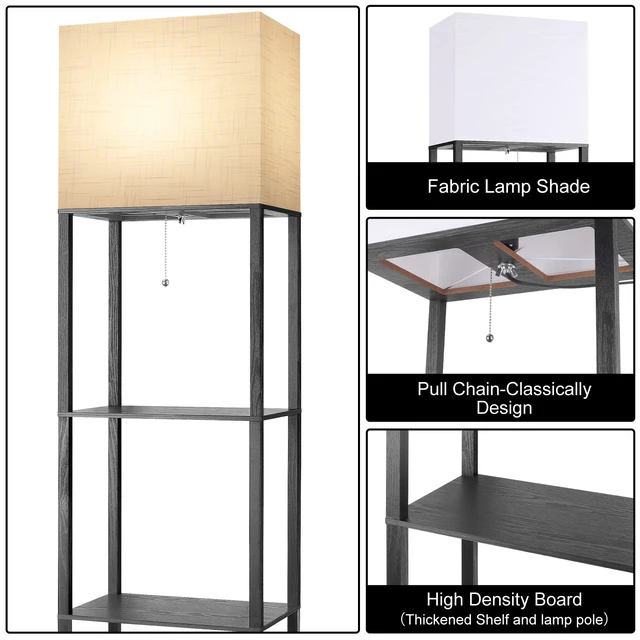 Alt view image 6 of 7 - Plus Floor Lamp with Shelves, Shelf Lamp with 15W LED Bulb, 3 Colors, Memory Function, Wide Display Shelf for Collectibles Storge, Floor Lamps for Living Room, Standing Lamp for Bedroom