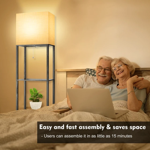 Alt view image 7 of 7 - Plus Floor Lamp with Shelves, Shelf Lamp with 15W LED Bulb, 3 Colors, Memory Function, Wide Display Shelf for Collectibles Storge, Floor Lamps for Living Room, Standing Lamp for Bedroom