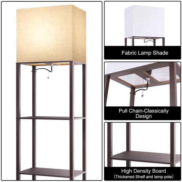 Alt view image 5 of 7 - Plus - Floor Lamp with Shelves, Wide Shelf Lamp, Shelf Floor Lamp with 15W LED Bulb, 3 Colors Temperature, Memory Function, Large Display Storage, Standing Lamps for Living Room, Bedroom, Wood
