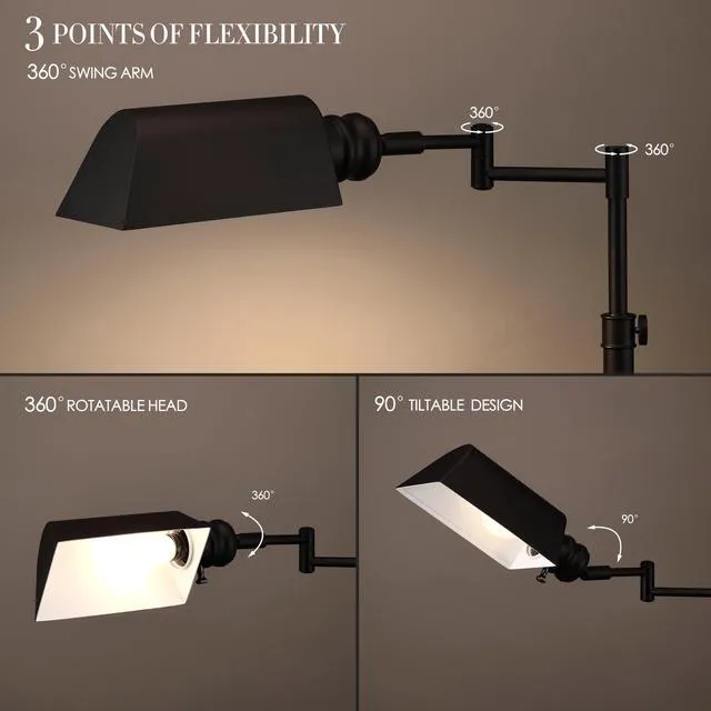 Alt view image 2 of 7 - OBright Arcadia - Pharmacy Floor Lamp, Full Range Dimming, Swing Arm Task Lamp, E26 Socket, Bulb Replaceable, Adjustable Height 47 to 55, 360° Rotatable Shade, All-Metal Design, Black
