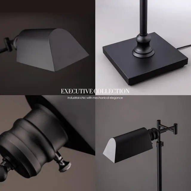 Alt view image 5 of 7 - OBright Arcadia - Pharmacy Floor Lamp, Full Range Dimming, Swing Arm Task Lamp, E26 Socket, Bulb Replaceable, Adjustable Height 47 to 55, 360° Rotatable Shade, All-Metal Design, Black