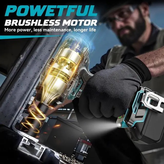 Alt view image 2 of 7 - Cordless Impact Wrench 1/2 inch for Makita 18V Battery, 1000Ft-lbs Brushless Electric Power Impact Driver Gun Tool, 2100RPM High Torque Impact Wrench with LED Work Light (Tool Only)