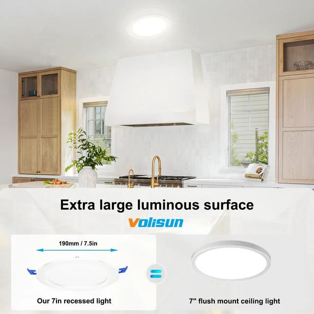 Alt view image 5 of 7 - 12 Pack 7 inch Recessed Lighting, 5CCT, 2700K-5000K Selectable LED Recessed Light with Junction Box, Dimmable Canless Wafer Downlight, LED Ceiling Light ETL Certificated