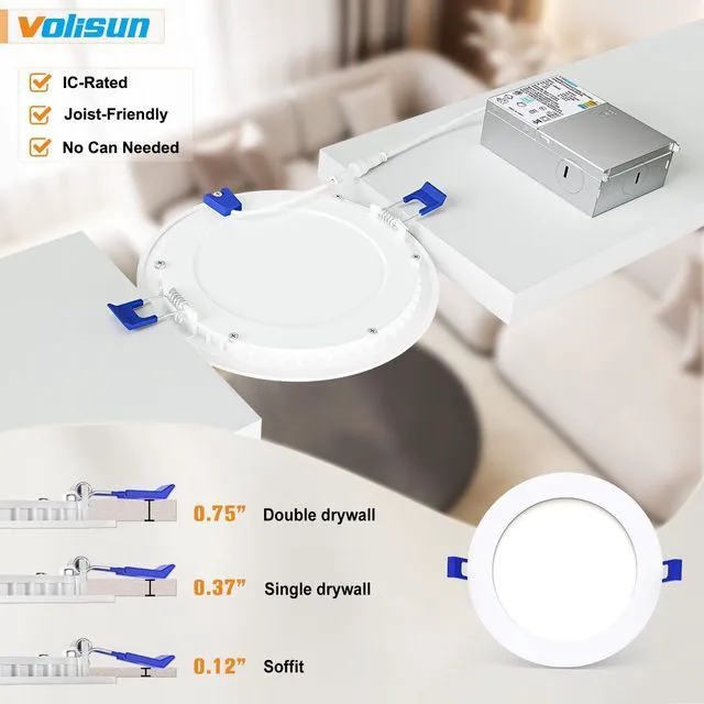 Alt view image 7 of 7 - 12 Pack 7 inch Recessed Lighting, 5CCT, 2700K-5000K Selectable LED Recessed Light with Junction Box, Dimmable Canless Wafer Downlight, LED Ceiling Light ETL Certificated