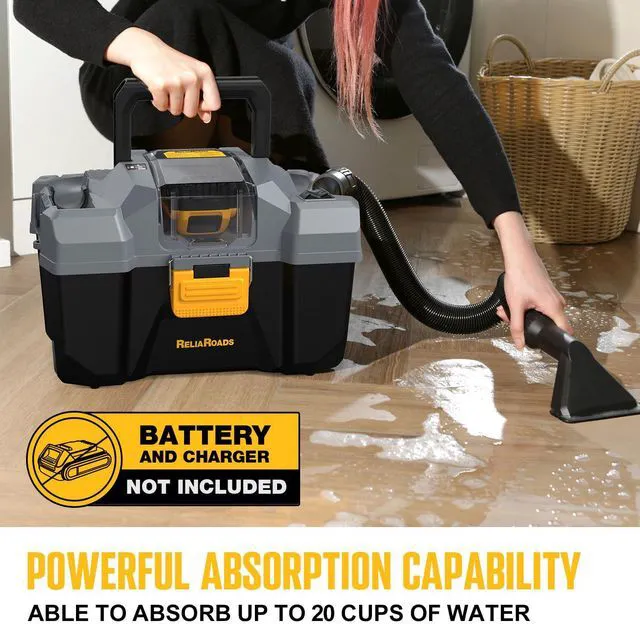Alt view image 5 of 7 - 20V Cordless Vacuum Cleaner-Wet/Dry Shop Vac,2.6 Gallon Capacity,Compatible with DeWALT Batteries (Bare Tool - No Battery & No Charger),Ideal for Cleaning Car,Home Spaces,and Workshops RCSV-20