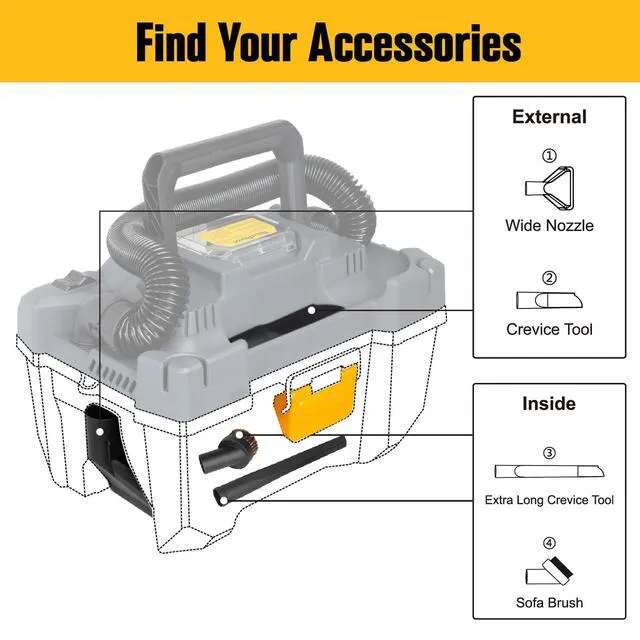 Alt view image 6 of 7 - 20V Cordless Vacuum Cleaner-Wet/Dry Shop Vac,2.6 Gallon Capacity,Compatible with DeWALT Batteries (Bare Tool - No Battery & No Charger),Ideal for Cleaning Car,Home Spaces,and Workshops RCSV-20
