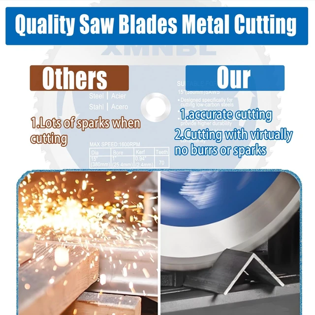 Alt view image 2 of 7 - 15-Inch Metal Cutting Saw Blade,Replacement for Evolution 15-Inch Metal Cutting Saw Blade,Compatible with Evolution S380CPS EVOSAW380 Saw,15 x 70 Teeth,1-Inch Center,3