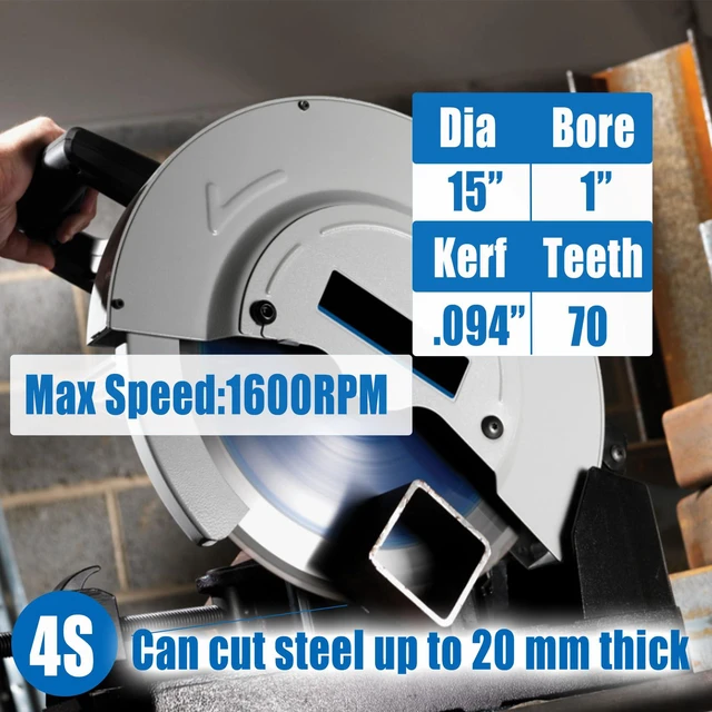 Alt view image 5 of 7 - 15-Inch Metal Cutting Saw Blade,Replacement for Evolution 15-Inch Metal Cutting Saw Blade,Compatible with Evolution S380CPS EVOSAW380 Saw,15 x 70 Teeth,1-Inch Center,3