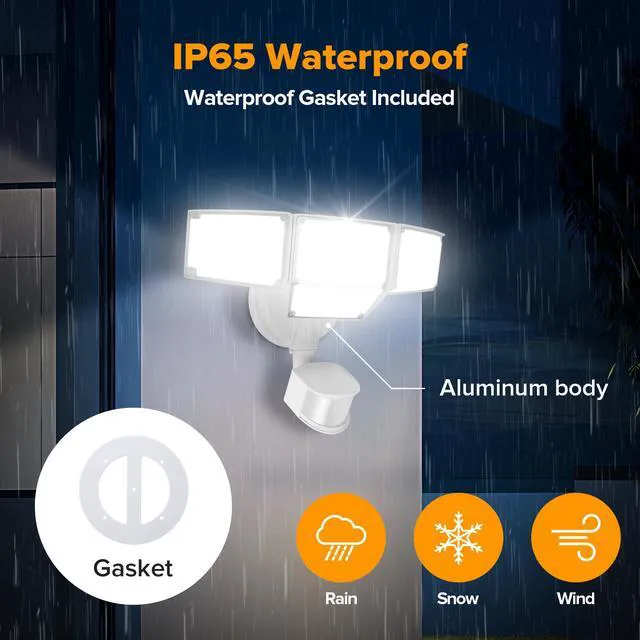 Alt view image 6 of 7 - 80W 9000LM LED Security Lights Motion Sensor Outdoor Lights, 4 Head LED Flood Lights Outdoor 5000K Daylight, IP65 Waterproof, Motion Detected Lights for Outside, Garage, Yard (White) - 2 Pack