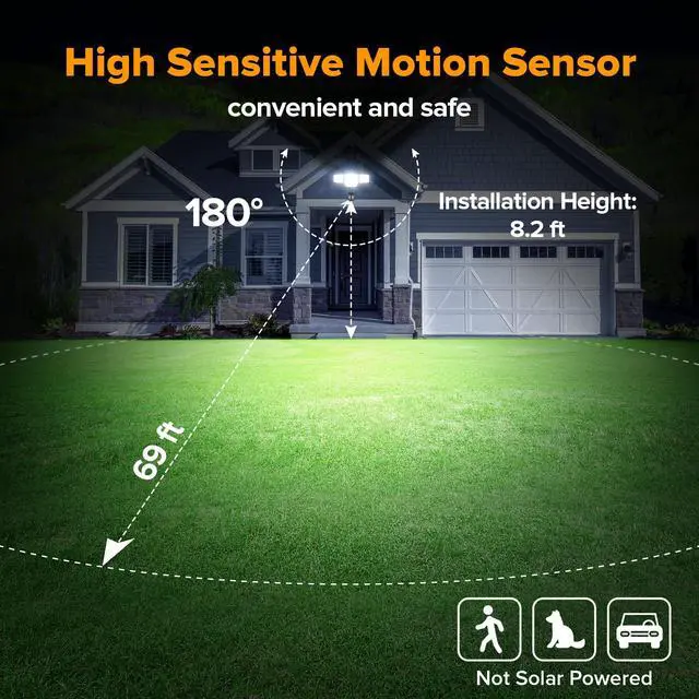Alt view image 3 of 7 - 80W 9000LM LED Security Lights Motion Sensor Outdoor Lights, 4 Head LED Flood Lights Outdoor 5000K Daylight, IP65 Waterproof, Motion Detected Lights for Outside, Garage, Yard (Black) - 2 Pack