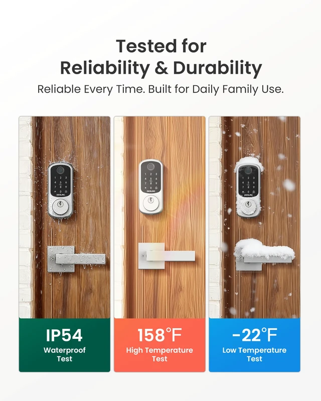 Alt view image 4 of 7 - B200 Fingerprint Smart Lock with 2 Lever Handles Set,Front Door Lock Bluetooth App Control, Fob Unlock, Touchscreen Keypad, Remote Access Sharing, Auto Lock, User Management, Low Battery Alert