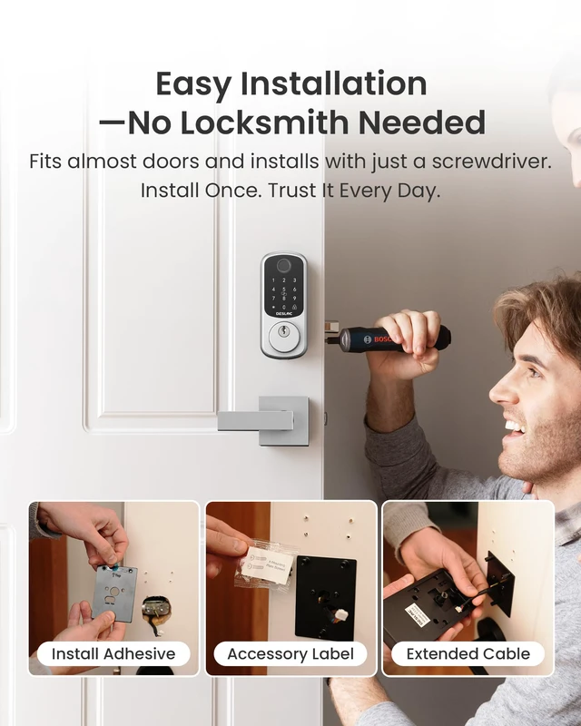 Alt view image 7 of 7 - B200 Fingerprint Smart Lock with 2 Lever Handles Set,Front Door Lock Bluetooth App Control, Fob Unlock, Touchscreen Keypad, Remote Access Sharing, Auto Lock, User Management, Low Battery Alert