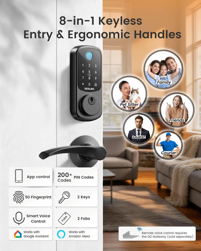 Alt view image 4 of 7 - B200 Fingerprint Smart Lock with 2 Ergonomic Curved Handles 8-in-1 Unlock, Palm-Friendly Curve for Natural Comfort, ADA-Compliant Lever, App Control, Auto Lock, Long Battery Life, Black