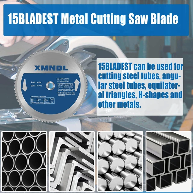 Alt view image 7 of 7 - 15-Inch Metal Cutting Saw Blade,Replacement for Evolution 15-Inch Metal Cutting Saw Blade,Compatible with Evolution S380CPS EVOSAW380 Saw,15 x 70 Teeth,1-Inch Center,3