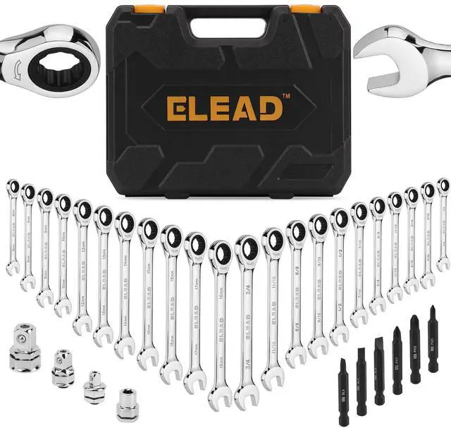 Main image of 33-Piece Combination Ratchet Wrench Set | SAE & Metric Sizes (1/4" to 3/4" & 6-18mm) | 72-Tooth Gear Design | CR-V Steel | Organizer Carry Case | Ideal for Mechanics & DIY