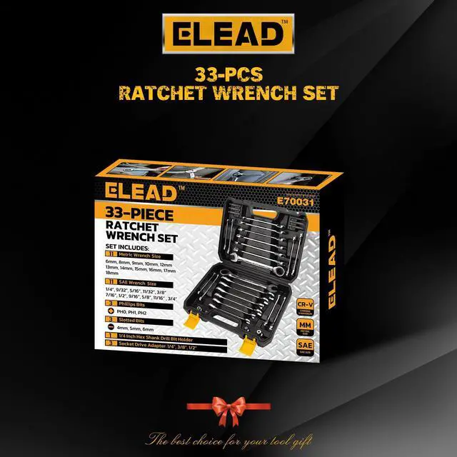 Alt view image 2 of 7 - 33-Piece Combination Ratchet Wrench Set | SAE & Metric Sizes (1/4" to 3/4" & 6-18mm) | 72-Tooth Gear Design | CR-V Steel | Organizer Carry Case | Ideal for Mechanics & DIY