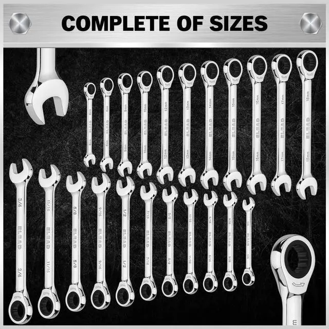 Alt view image 3 of 7 - 33-Piece Combination Ratchet Wrench Set | SAE & Metric Sizes (1/4" to 3/4" & 6-18mm) | 72-Tooth Gear Design | CR-V Steel | Organizer Carry Case | Ideal for Mechanics & DIY