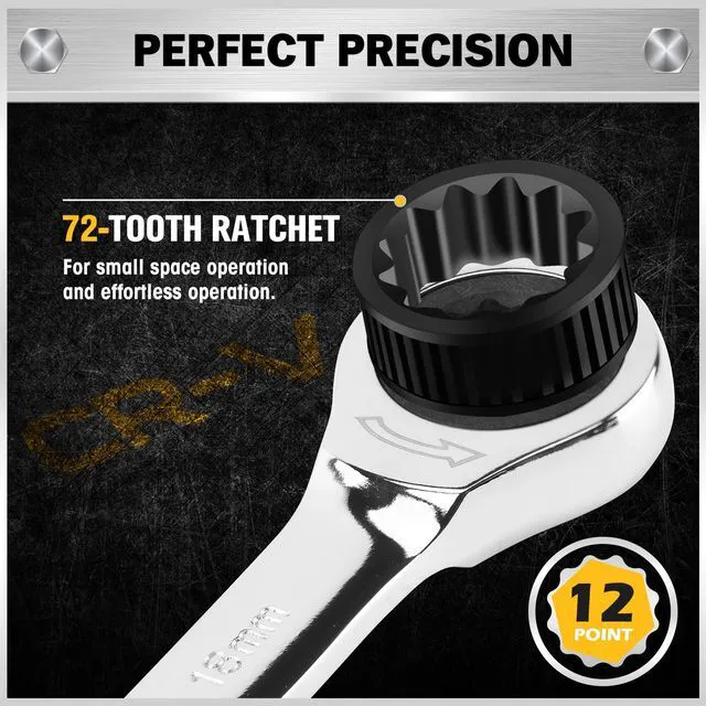 Alt view image 5 of 7 - 33-Piece Combination Ratchet Wrench Set | SAE & Metric Sizes (1/4" to 3/4" & 6-18mm) | 72-Tooth Gear Design | CR-V Steel | Organizer Carry Case | Ideal for Mechanics & DIY