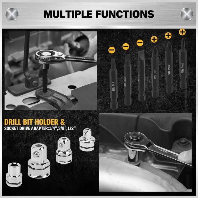 Alt view image 7 of 7 - 33-Piece Combination Ratchet Wrench Set | SAE & Metric Sizes (1/4" to 3/4" & 6-18mm) | 72-Tooth Gear Design | CR-V Steel | Organizer Carry Case | Ideal for Mechanics & DIY