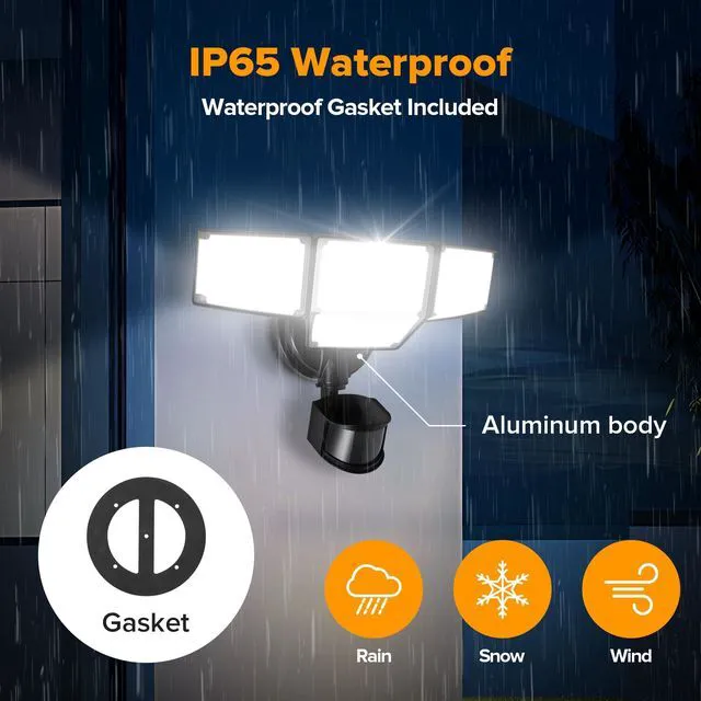Alt view image 6 of 7 - 80W 9000LM LED Security Lights Motion Sensor Outdoor Lights, 4 Head LED Flood Lights Outdoor 5000K Daylight, IP65 Waterproof, Motion Detected Lights for Outside, Garage, Yard (Black) - 2 Pack
