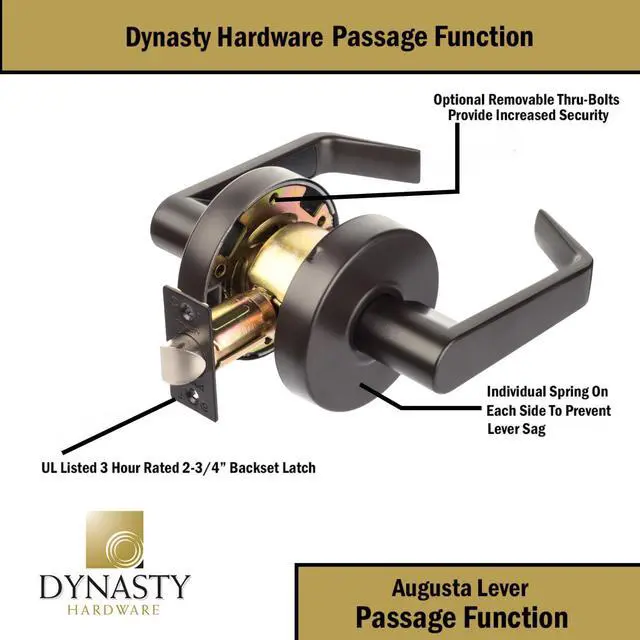 Alt view image 6 of 7 - Augusta Passage Lever Set, ADA, Grade 2, Oil Rubbed Bronze ADA Compliant Passage Door Lever Lockset For Hallway Or Closet Use, Non-Locking, Grade 2 Heavy Duty Construction