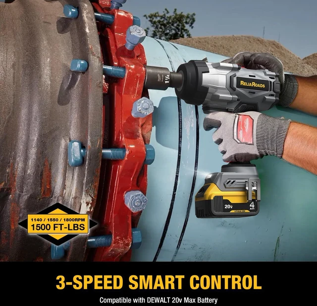Alt view image 5 of 7 - 1500 Ft-lbs Cordless Impact Wrench, 1/2 Inch Impact Gun Compatible DeWALT 20V MAX Battery, Brushless Constant High Torque Impact Driver with 3 Speed, Tool Only (No Battery Included)